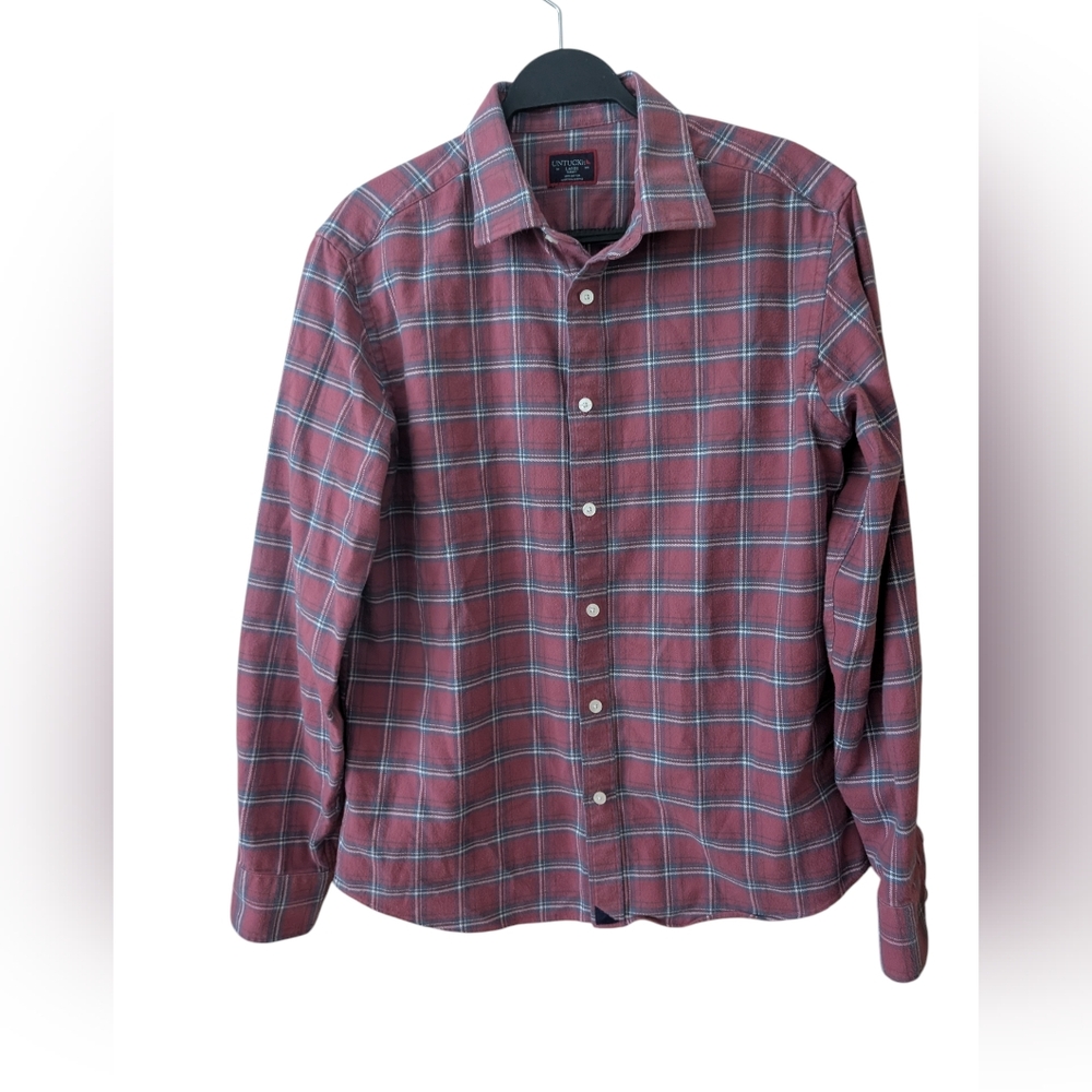 Untuckit Flannel Barnwood Red Slim Button Down‎ Shirt Size Large